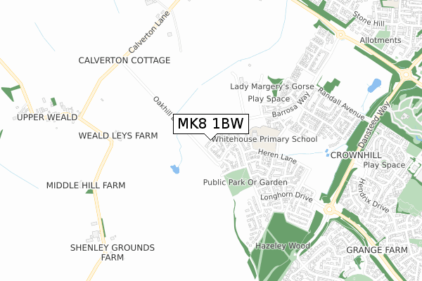 MK8 1BW map - small scale - OS Open Zoomstack (Ordnance Survey)