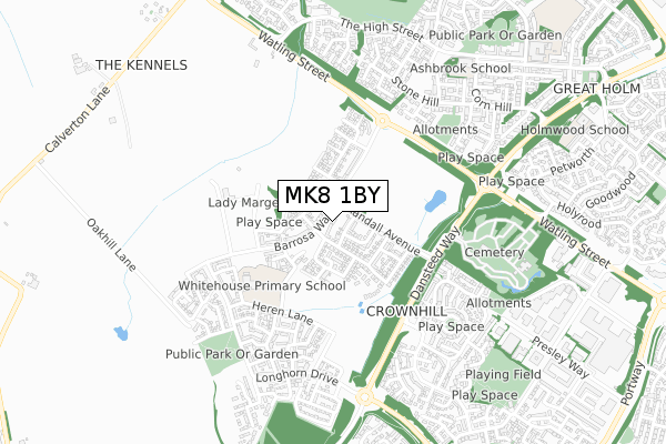 MK8 1BY map - small scale - OS Open Zoomstack (Ordnance Survey)