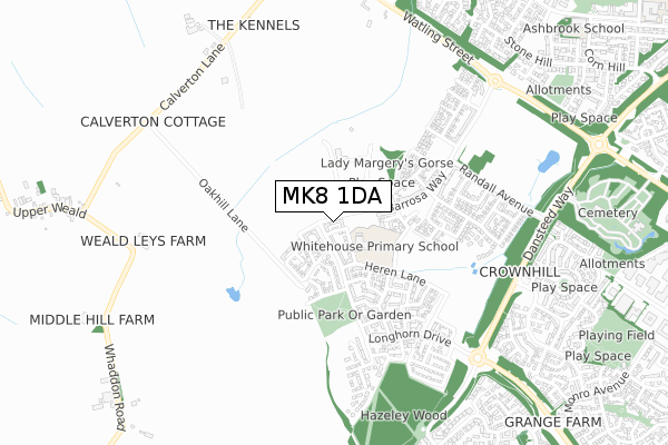 MK8 1DA map - small scale - OS Open Zoomstack (Ordnance Survey)