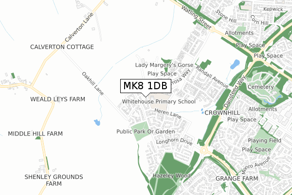 MK8 1DB map - small scale - OS Open Zoomstack (Ordnance Survey)