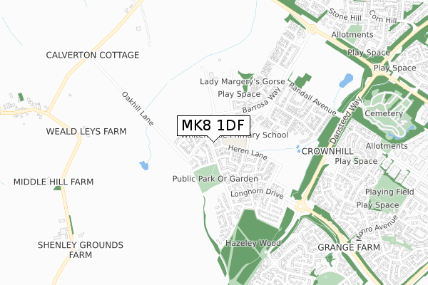 MK8 1DF map - small scale - OS Open Zoomstack (Ordnance Survey)