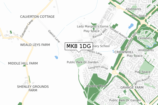 MK8 1DG map - small scale - OS Open Zoomstack (Ordnance Survey)