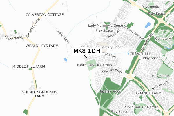 MK8 1DH map - small scale - OS Open Zoomstack (Ordnance Survey)