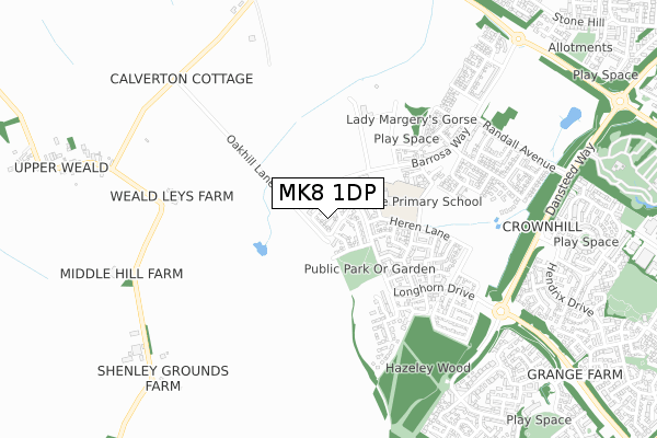 MK8 1DP map - small scale - OS Open Zoomstack (Ordnance Survey)