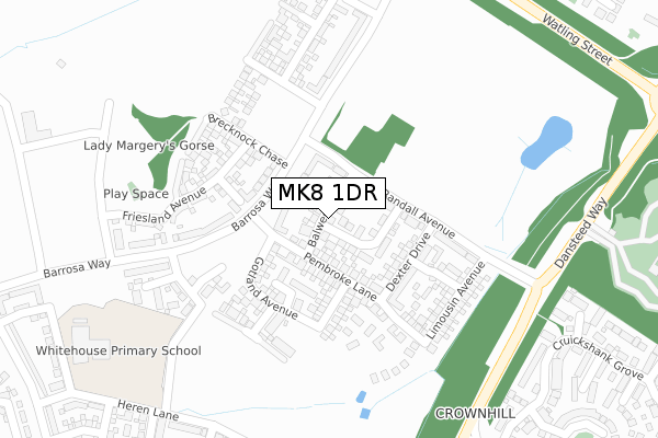 MK8 1DR map - large scale - OS Open Zoomstack (Ordnance Survey)