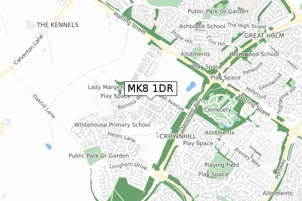 MK8 1DR map - small scale - OS Open Zoomstack (Ordnance Survey)