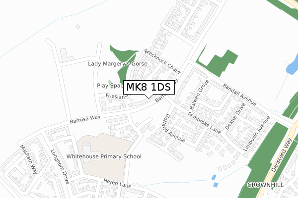 MK8 1DS map - large scale - OS Open Zoomstack (Ordnance Survey)