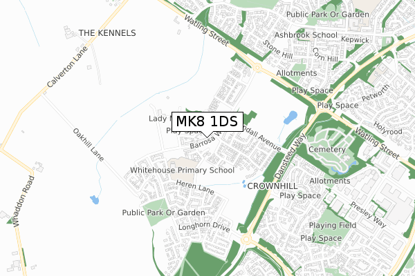 MK8 1DS map - small scale - OS Open Zoomstack (Ordnance Survey)