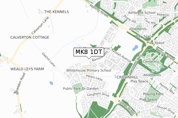 MK8 1DT map - small scale - OS Open Zoomstack (Ordnance Survey)