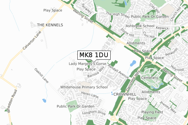 MK8 1DU map - small scale - OS Open Zoomstack (Ordnance Survey)