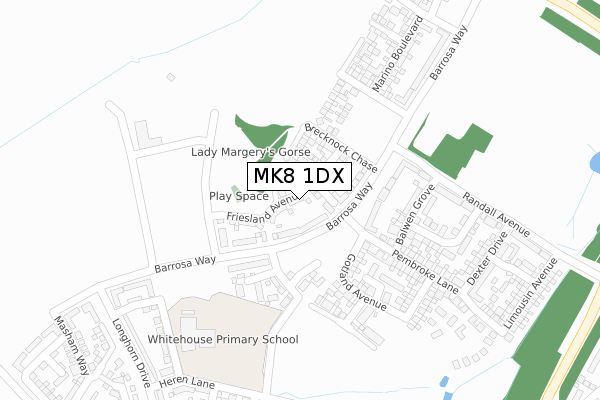 MK8 1DX map - large scale - OS Open Zoomstack (Ordnance Survey)