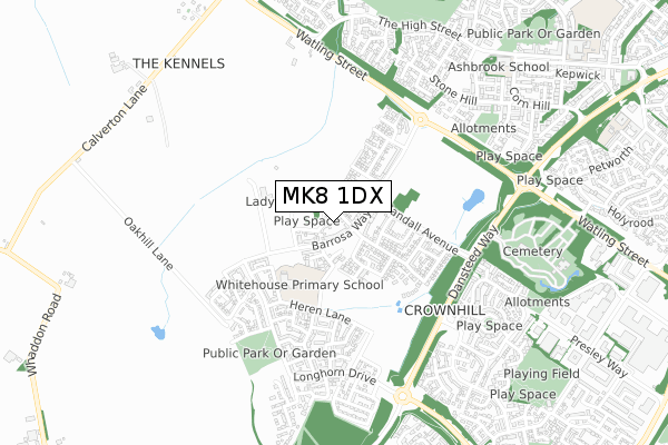 MK8 1DX map - small scale - OS Open Zoomstack (Ordnance Survey)