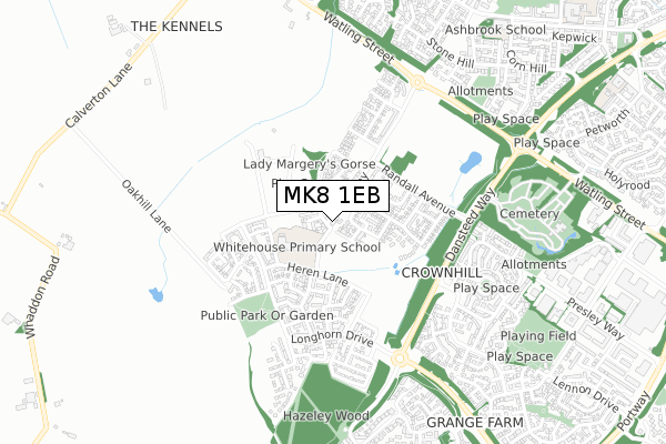 MK8 1EB map - small scale - OS Open Zoomstack (Ordnance Survey)