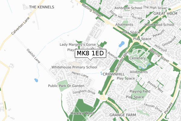 MK8 1ED map - small scale - OS Open Zoomstack (Ordnance Survey)