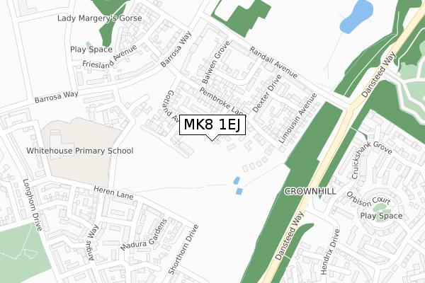 MK8 1EJ map - large scale - OS Open Zoomstack (Ordnance Survey)