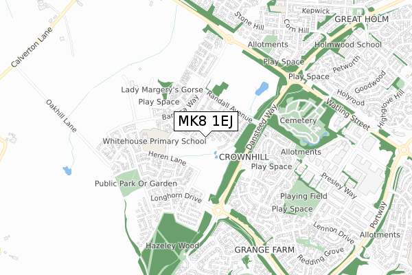 MK8 1EJ map - small scale - OS Open Zoomstack (Ordnance Survey)