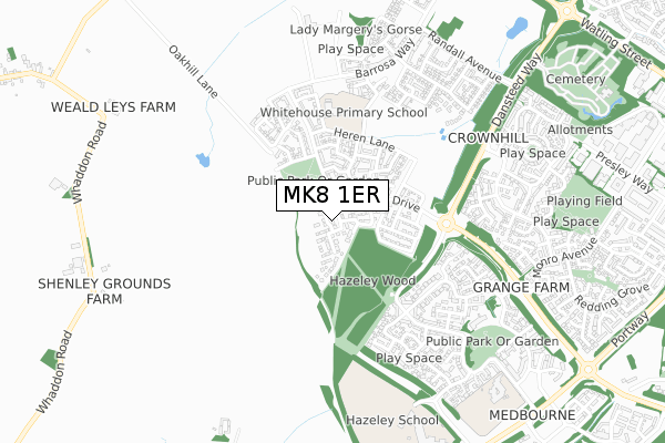 MK8 1ER map - small scale - OS Open Zoomstack (Ordnance Survey)