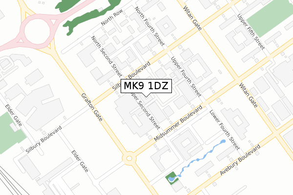 MK9 1DZ map - large scale - OS Open Zoomstack (Ordnance Survey)