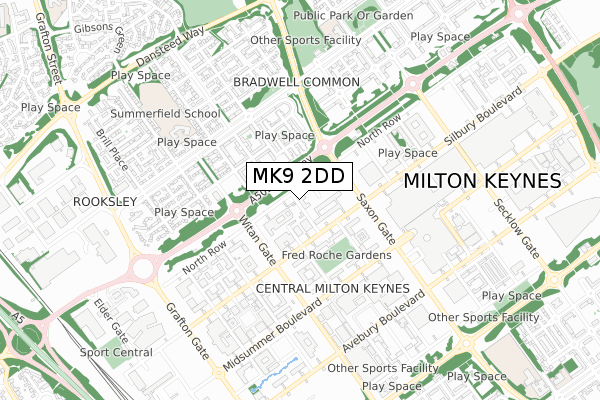 MK9 2DD map - small scale - OS Open Zoomstack (Ordnance Survey)