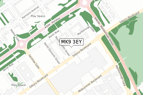 MK9 3EY map - large scale - OS Open Zoomstack (Ordnance Survey)