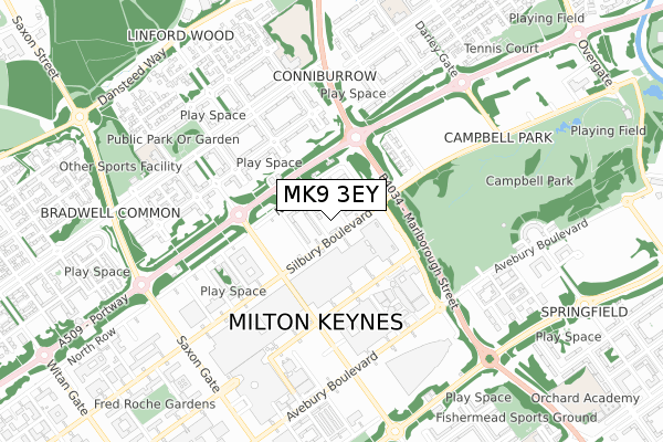 MK9 3EY map - small scale - OS Open Zoomstack (Ordnance Survey)