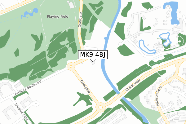 MK9 4BJ map - large scale - OS Open Zoomstack (Ordnance Survey)