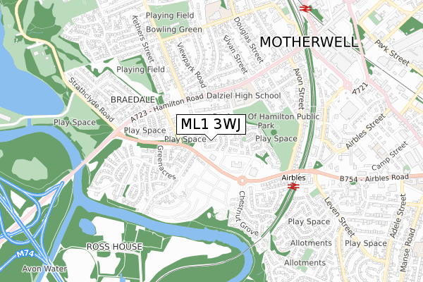 ML1 3WJ map - small scale - OS Open Zoomstack (Ordnance Survey)