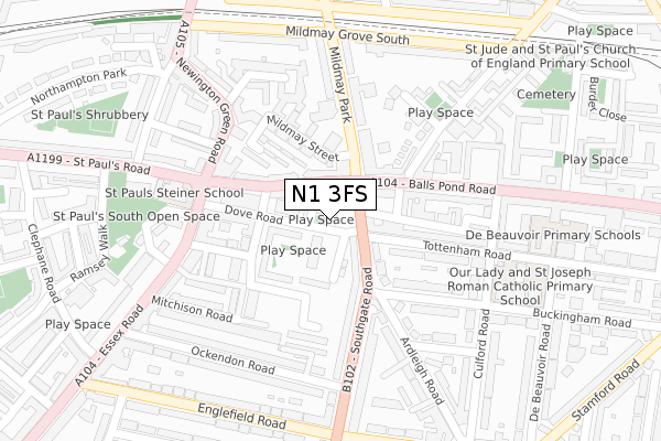 N1 3FS map - large scale - OS Open Zoomstack (Ordnance Survey)