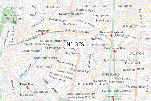 N1 3FS map - small scale - OS Open Zoomstack (Ordnance Survey)