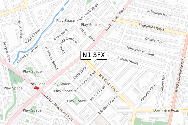 N1 3FX map - large scale - OS Open Zoomstack (Ordnance Survey)