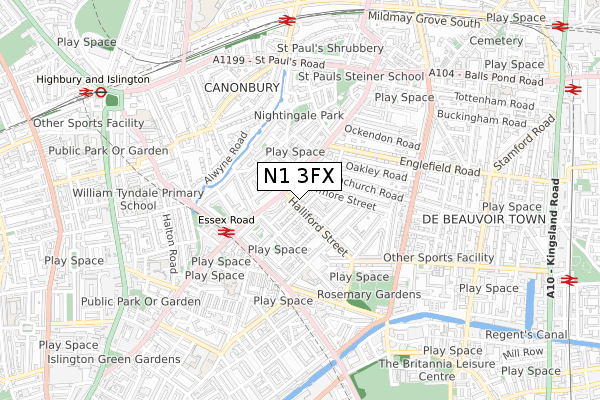 N1 3FX map - small scale - OS Open Zoomstack (Ordnance Survey)