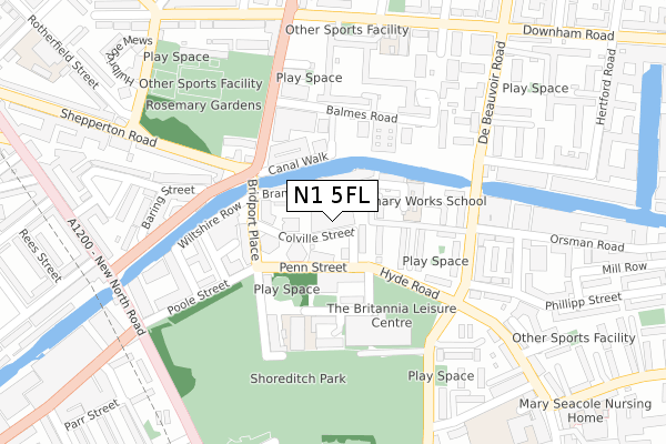 N1 5FL map - large scale - OS Open Zoomstack (Ordnance Survey)