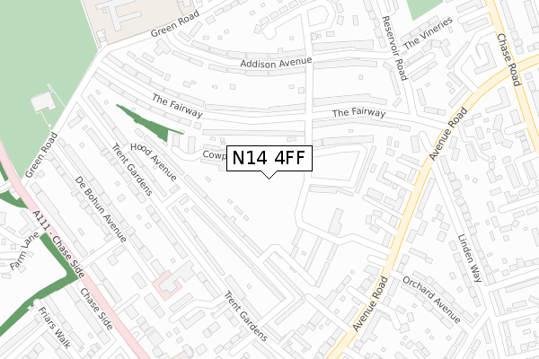 N14 4FF map - large scale - OS Open Zoomstack (Ordnance Survey)