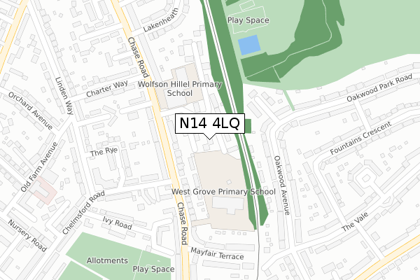 N14 4LQ map - large scale - OS Open Zoomstack (Ordnance Survey)