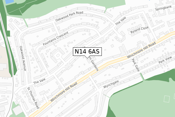 N14 6AS map - large scale - OS Open Zoomstack (Ordnance Survey)