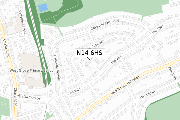 N14 6HS map - large scale - OS Open Zoomstack (Ordnance Survey)