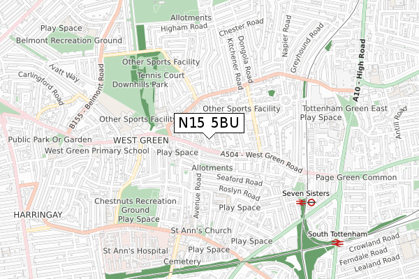 N15 5BU map - small scale - OS Open Zoomstack (Ordnance Survey)