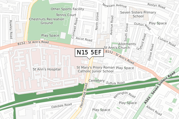 N15 5EF map - large scale - OS Open Zoomstack (Ordnance Survey)