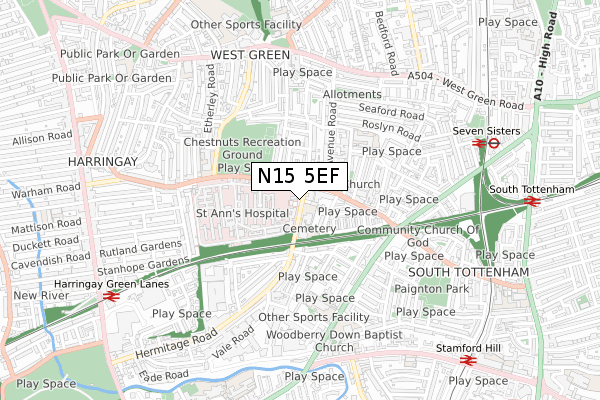 N15 5EF map - small scale - OS Open Zoomstack (Ordnance Survey)