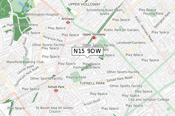 N15 9DW map - small scale - OS Open Zoomstack (Ordnance Survey)