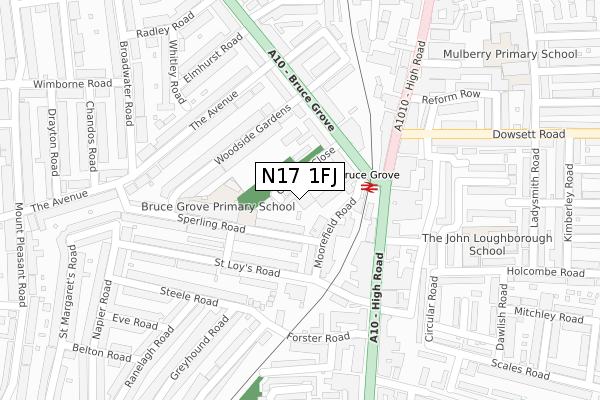 N17 1FJ map - large scale - OS Open Zoomstack (Ordnance Survey)