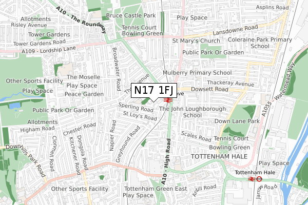 N17 1FJ map - small scale - OS Open Zoomstack (Ordnance Survey)