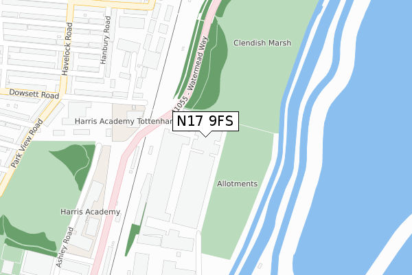 N17 9FS map - large scale - OS Open Zoomstack (Ordnance Survey)