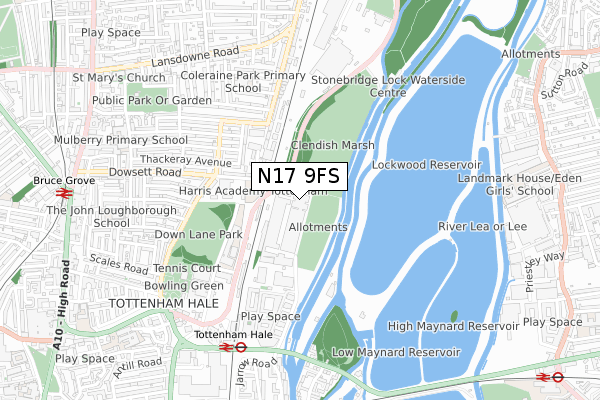 N17 9FS map - small scale - OS Open Zoomstack (Ordnance Survey)