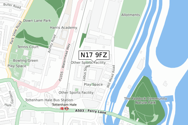 N17 9FZ map - large scale - OS Open Zoomstack (Ordnance Survey)