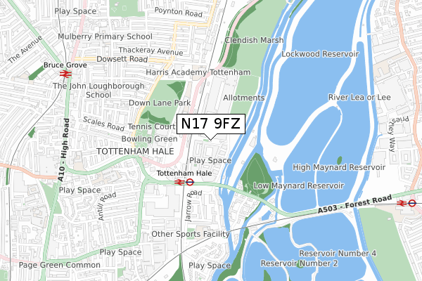 N17 9FZ map - small scale - OS Open Zoomstack (Ordnance Survey)