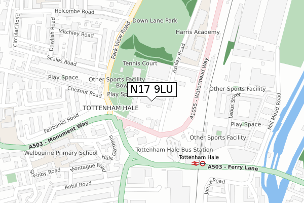 N17 9LU map - large scale - OS Open Zoomstack (Ordnance Survey)