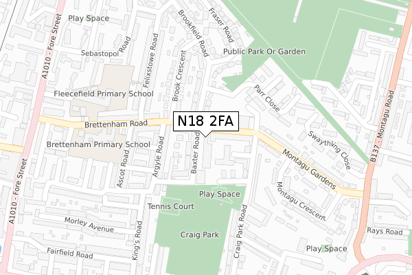 N18 2FA map - large scale - OS Open Zoomstack (Ordnance Survey)