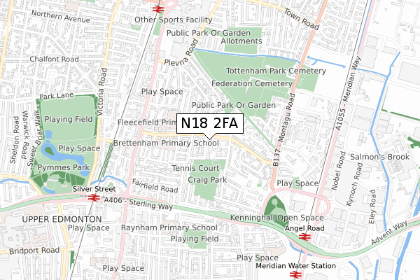 N18 2FA map - small scale - OS Open Zoomstack (Ordnance Survey)