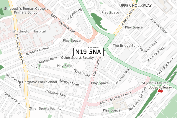 N19 5NA map - large scale - OS Open Zoomstack (Ordnance Survey)